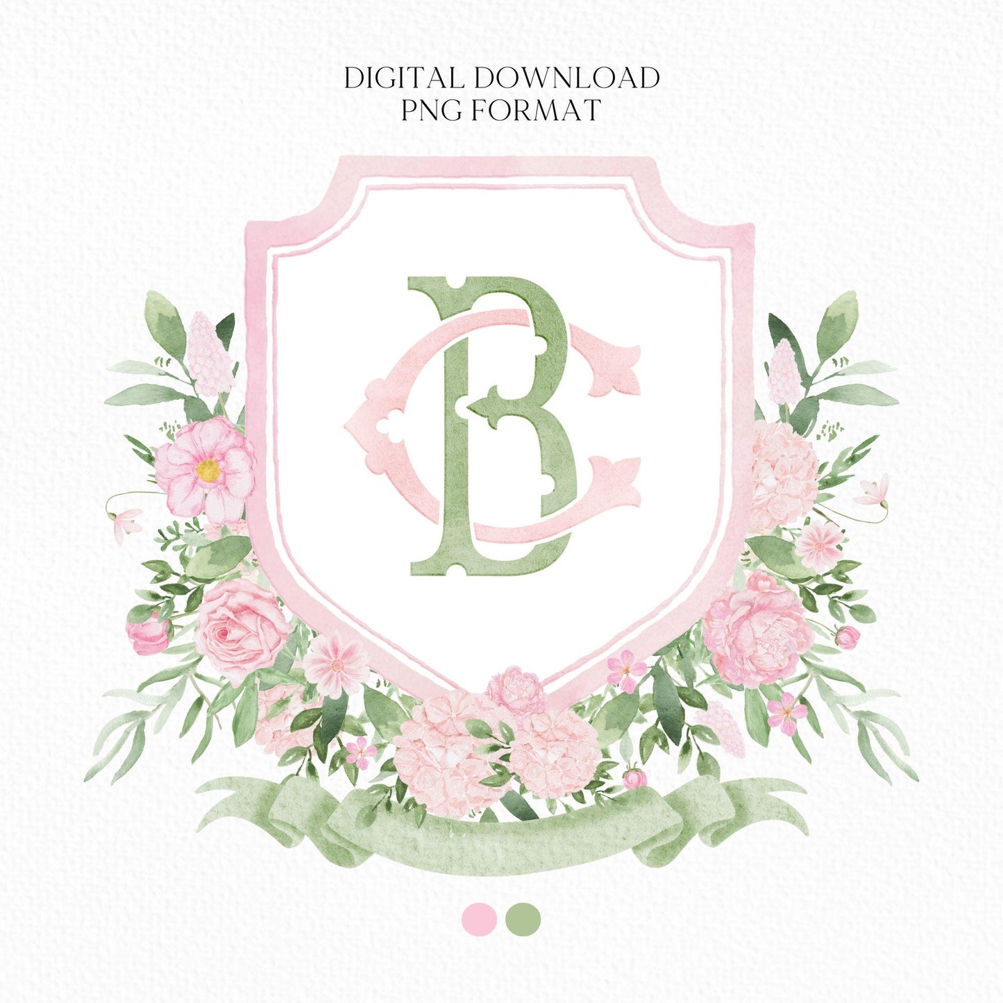 Roses Bouquets Flower Wedding Crest - Monogram Crest - Pink Peony Delicate Summer Floral Watercolor Wedding Crest - Romantic Wedding Crest