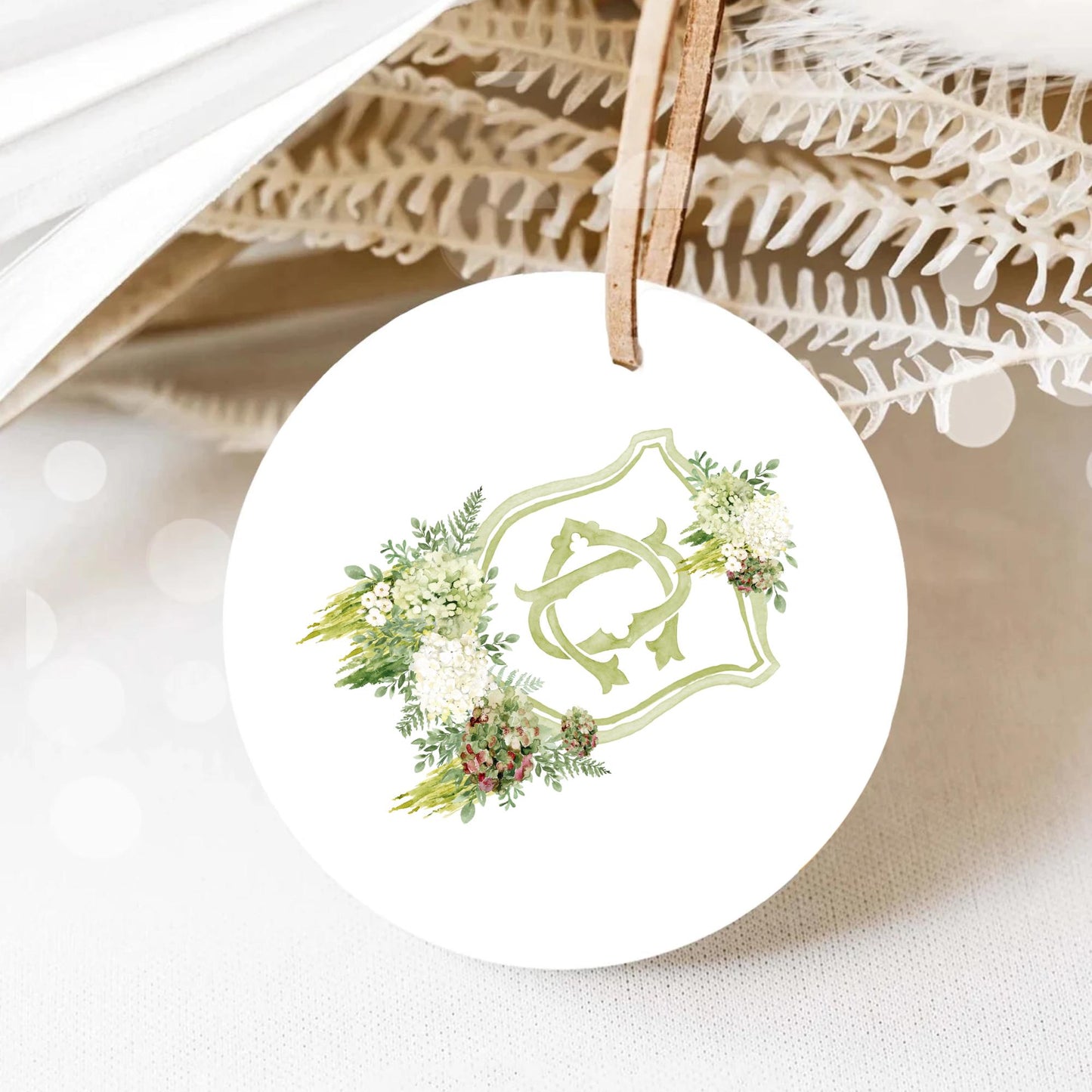 Hydrangea Macrophylla Green Flower Wedding Crest, Monogram Crest, Lush bright Greenery Floral Watercolor Wedding Crest, Hydrangea Crest