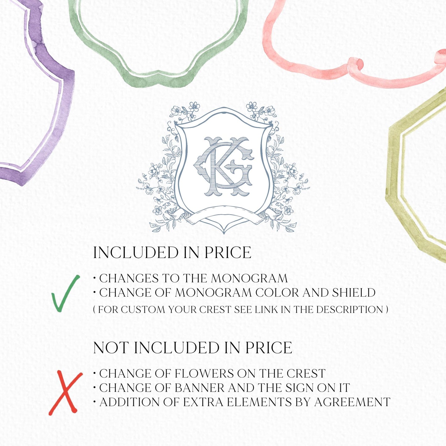 Vintage Blue Botanicals Flower Crest - Monogram Crest - Botanicals Floral Luxury Line art Wedding Crest - Romantic Wedding Crest
