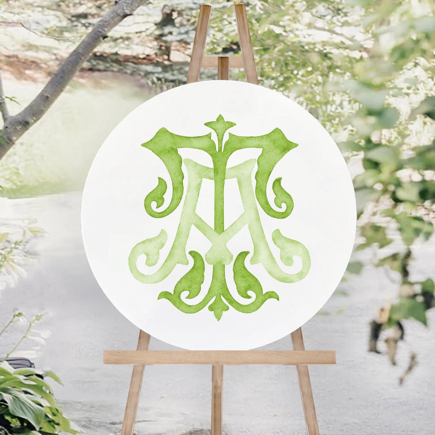 Watercolor Wedding Monogram TA/AT – Elegant Initial Crest (Digital Download)
