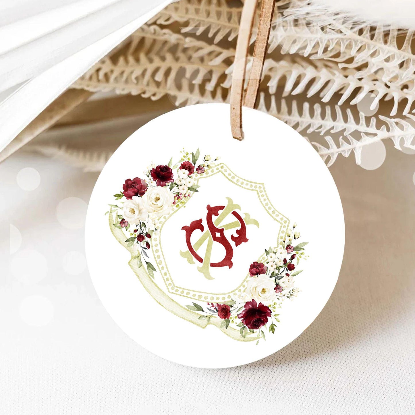 Burgundy and White Floral Wedding Crest - Monogram Crest - Roses White Floral Watercolor Wedding Crest - Romantic Wedding Crest