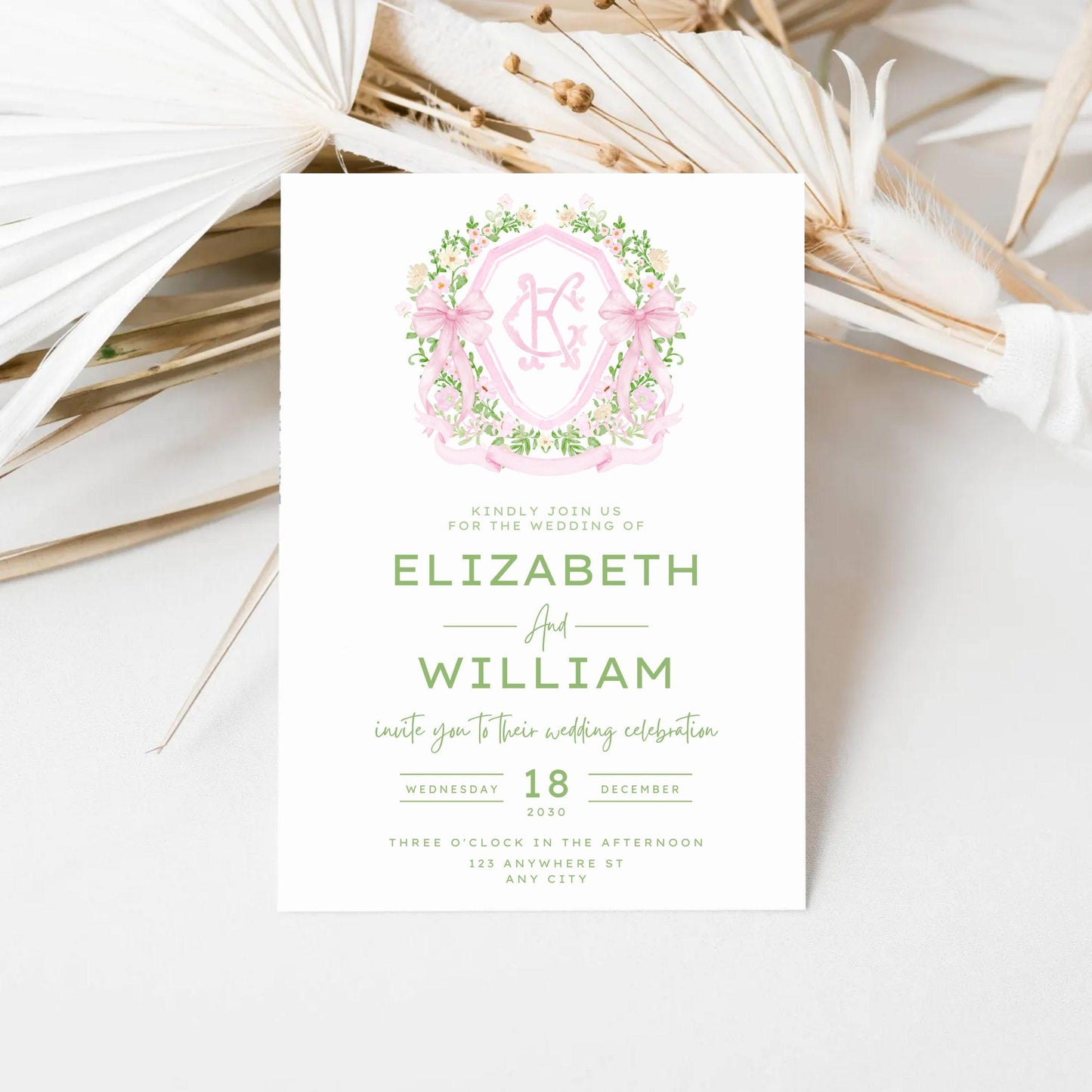 Watercolor Crest wedding Pink Little Flowers Bow Greenery Flower Wedding Crest - Monogram Crest - Floral Watercolor Wedding Crest