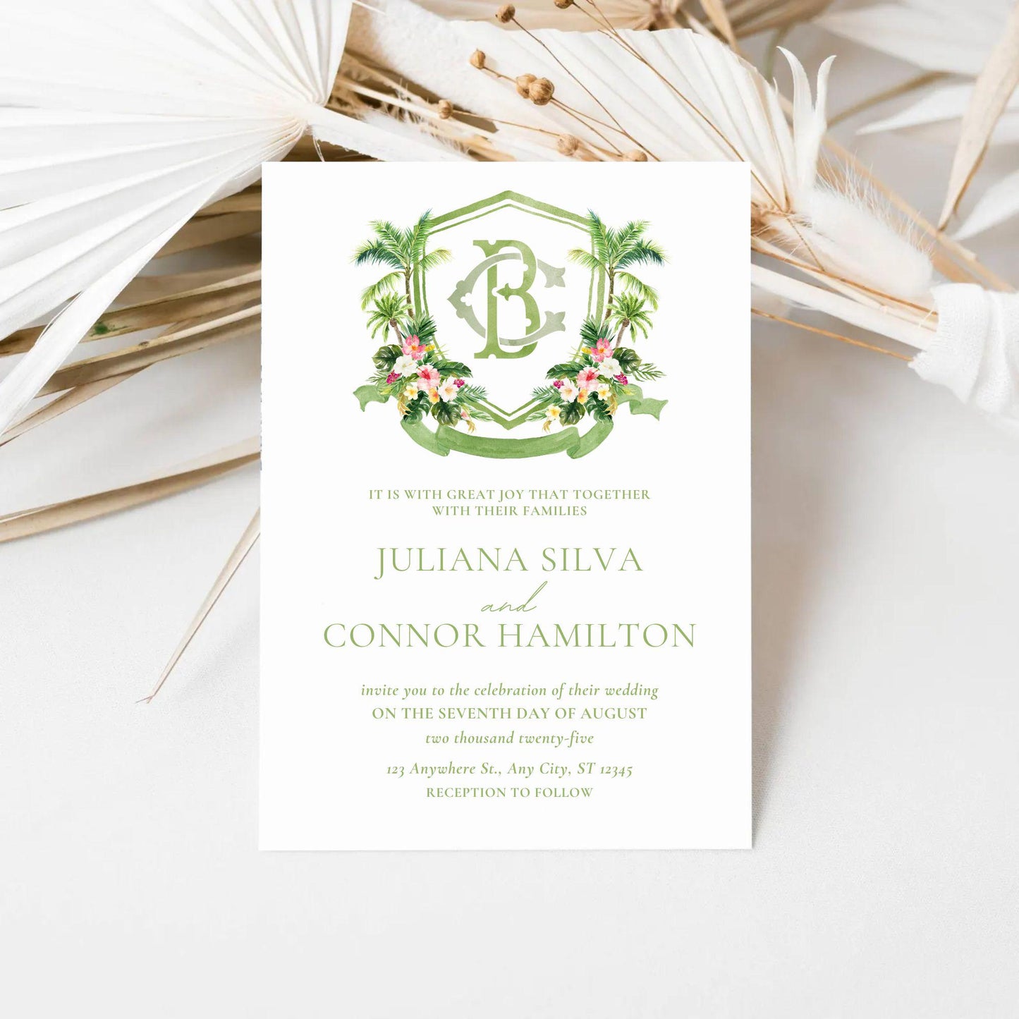 Tropical Watercolor Flowers Wedding Crest - Monogram Crest - Greenery Floral Blue Watercolor Wedding Crest - Romantic Wedding Crest