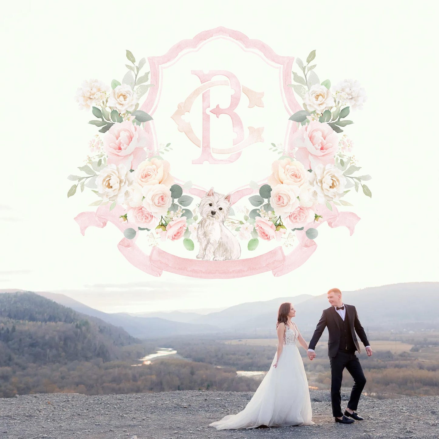 Blush Rose and Peony Greenery Flower Wedding Crest - Monogram Crest - Blush Peony Floral Watercolor Wedding Crest - Romantic Wedding Crest