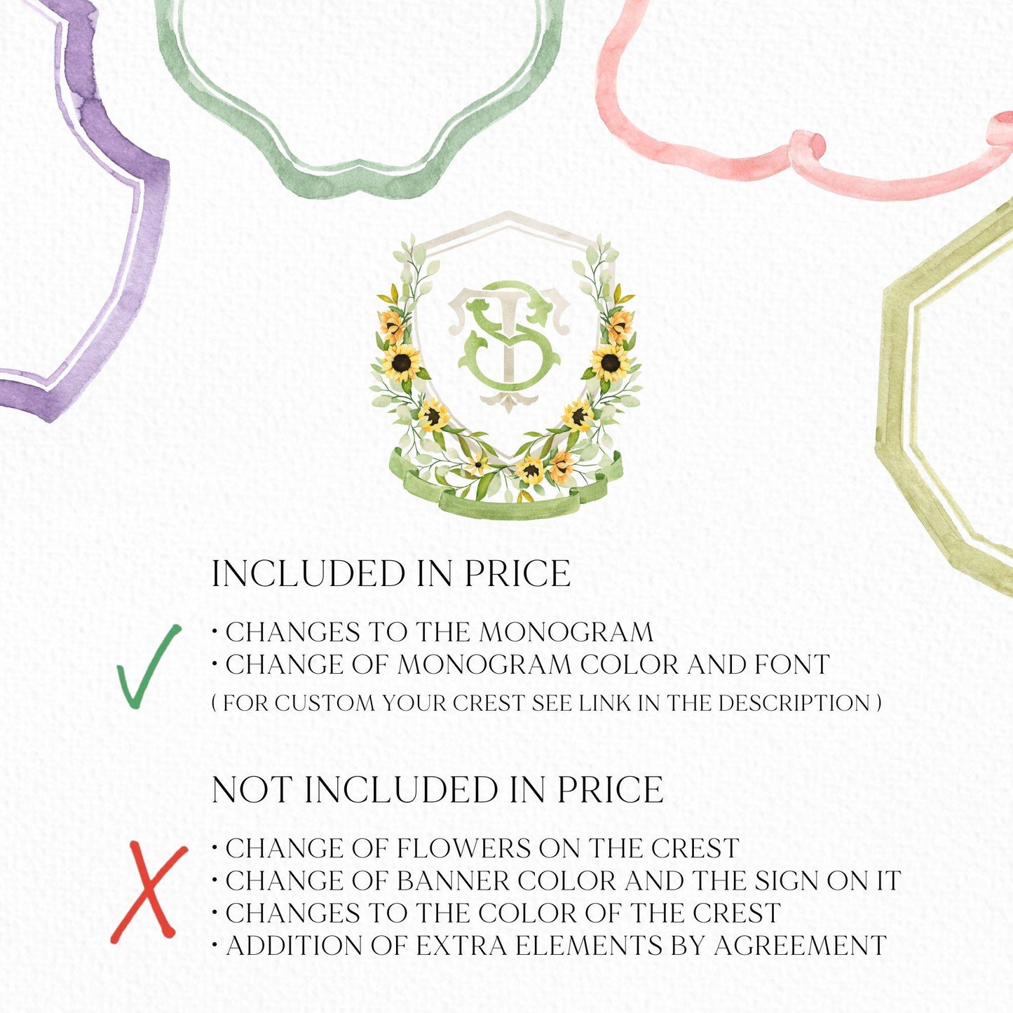 Sunflower Rustic Flower Wedding Crest - Monogram Crest - Sunflower Floral Luxury Watercolor Wedding Crest - Romantic Wedding Crest