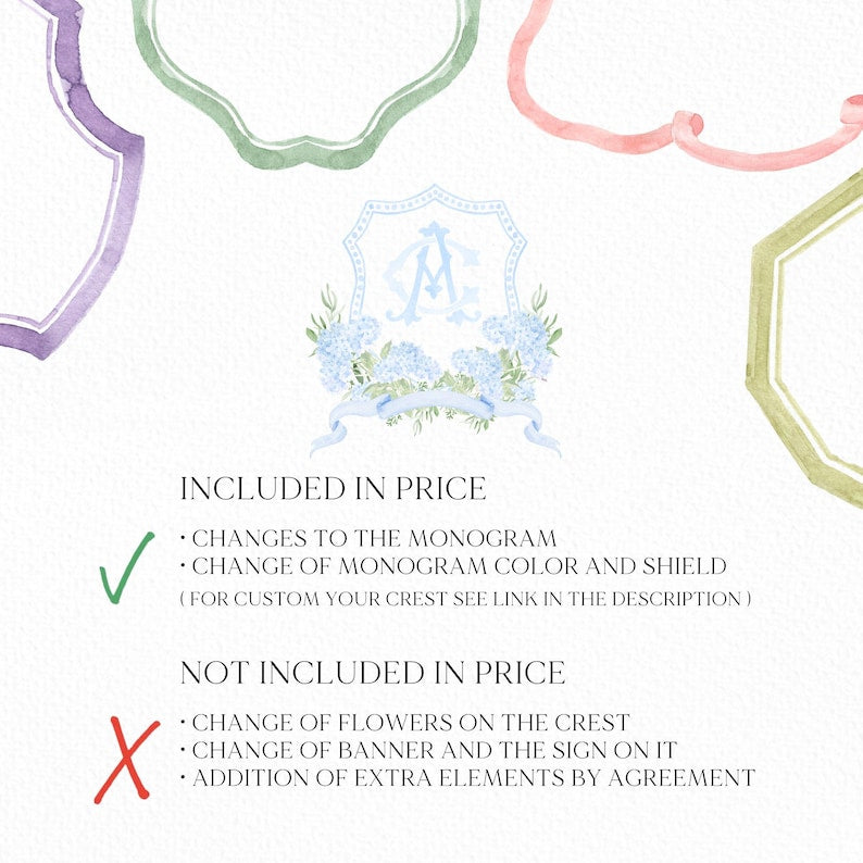 Blue Hydrangea Flower Wedding Crest - Monogram Crest