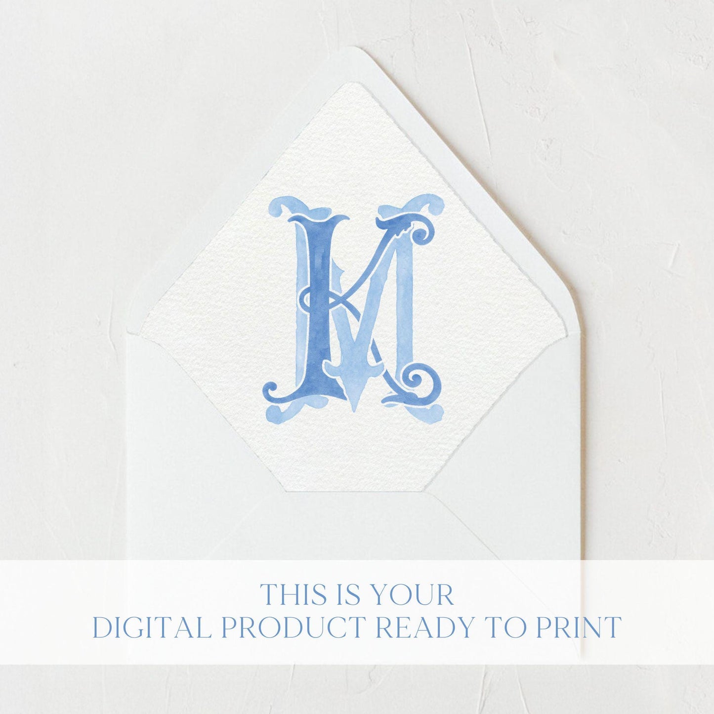 Watercolor Wedding Monogram – KM Initial Crest (Digital Download)