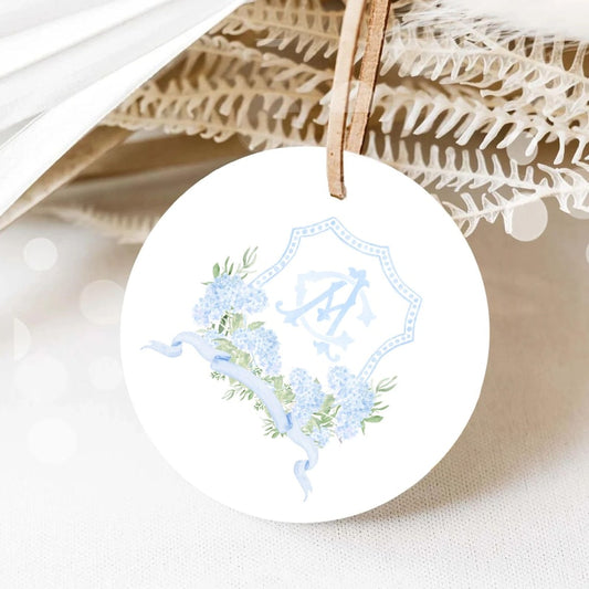 Blue Hydrangea Flower Wedding Crest - Monogram Crest