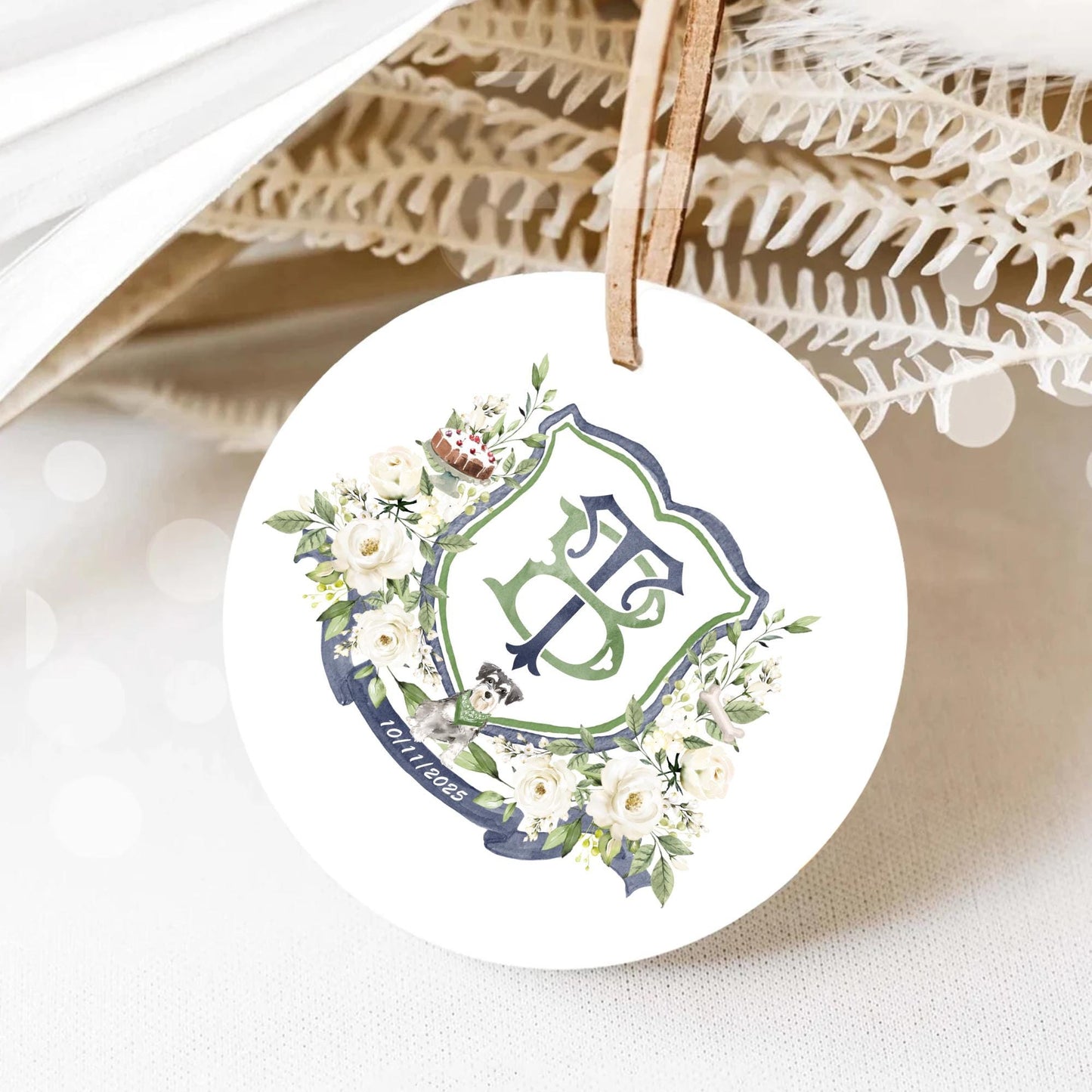 Creamy Rose Ivory Greenery White Flower Wedding Crest - Monogram Crest - White Floral Watercolor Wedding Crest - Romantic Wedding Crest