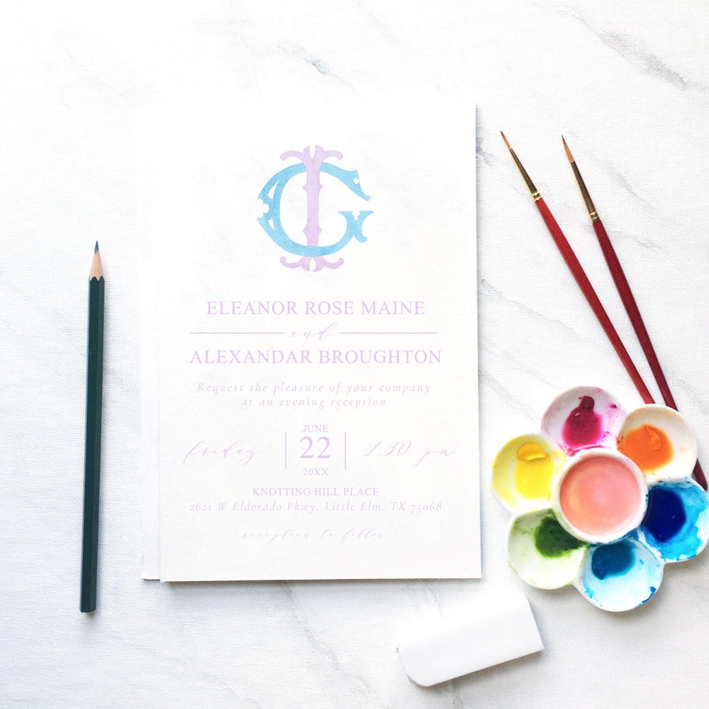 Watercolor Wedding Monogram GI/IG - Classic Interlocking Design (Digital Download)