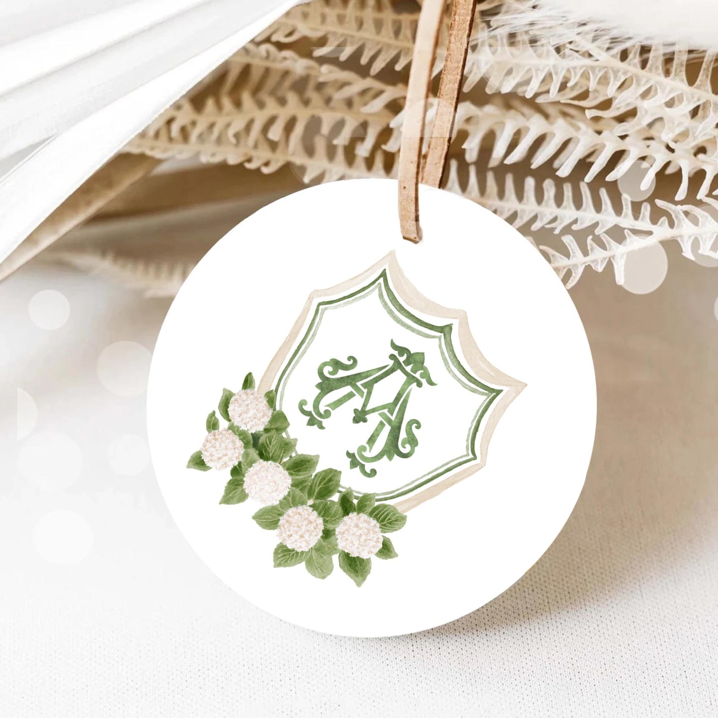 Hydrangea White Flower Wedding Crest - Monogram Crest - White Hydrangea Floral Luxury Watercolor Wedding Crest - Romantic Wedding Crest