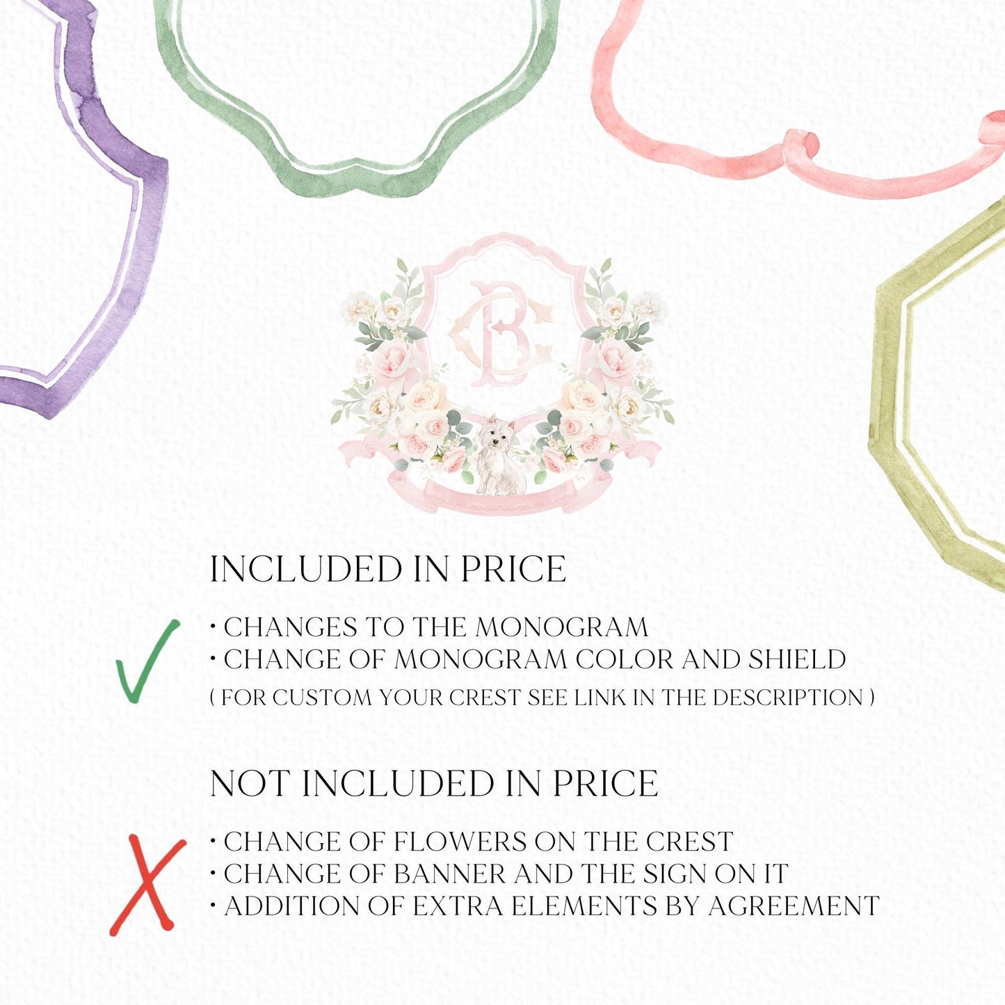 Blush Rose and Peony Greenery Flower Wedding Crest - Monogram Crest - Blush Peony Floral Watercolor Wedding Crest - Romantic Wedding Crest