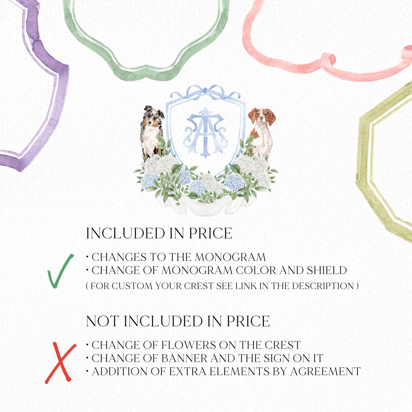 Blue White Hydrangea Flower Wedding Crest - Monogram Crest - Hydrangea Floral Luxury Watercolor Wedding Crest - Romantic Wedding Crest