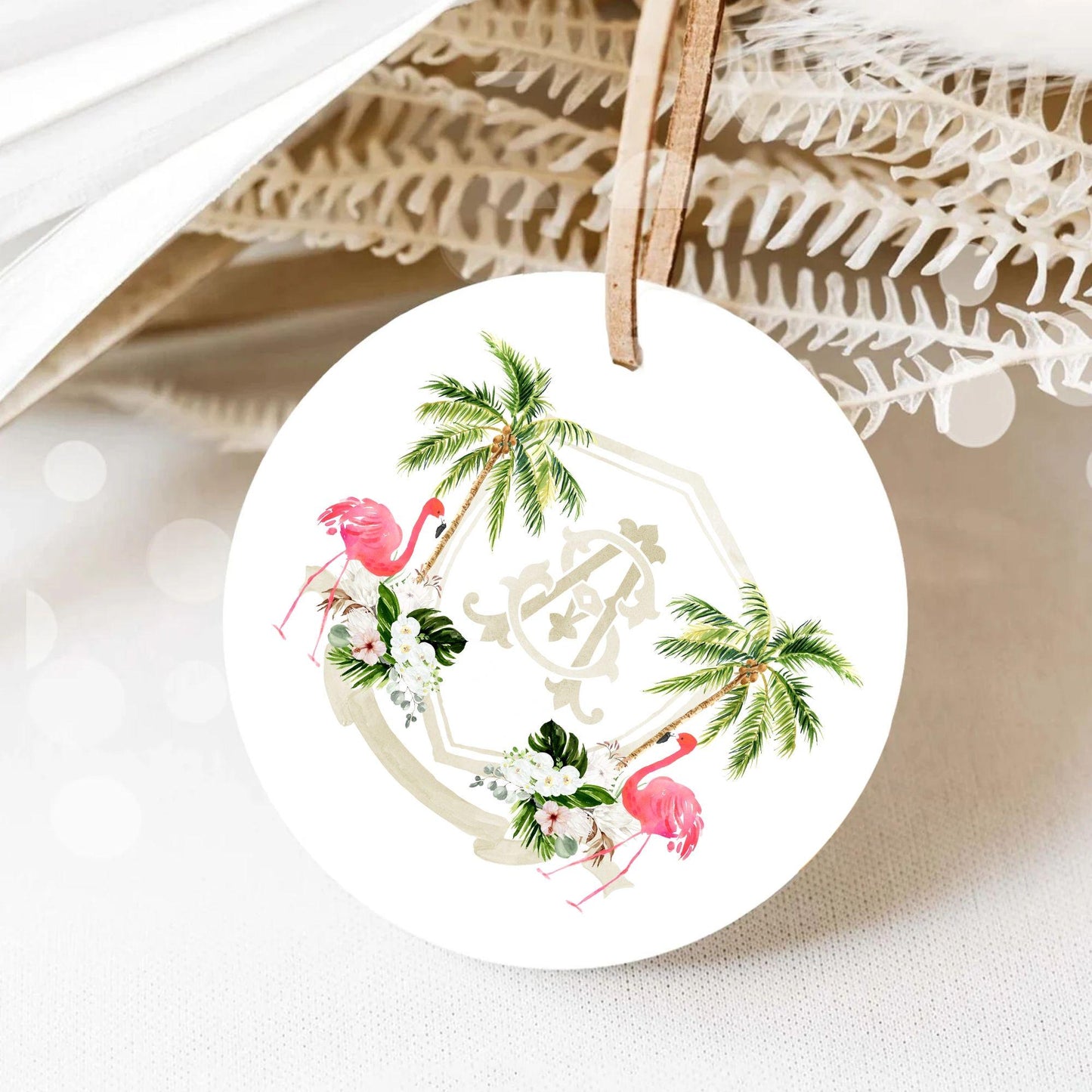 White Green Orchid Palm Tropical Flower Wedding Crest - Monogram Crest - Orchid Floral Watercolor Wedding Crest - Romantic Wedding Crest