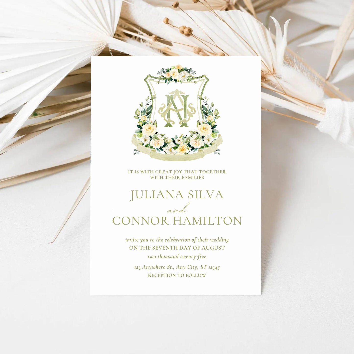 Lemon Green White Yellow Floral Flower Wedding Crest - Monogram Crest - Floral Luxury Watercolor Wedding Crest - Romantic Wedding Crest