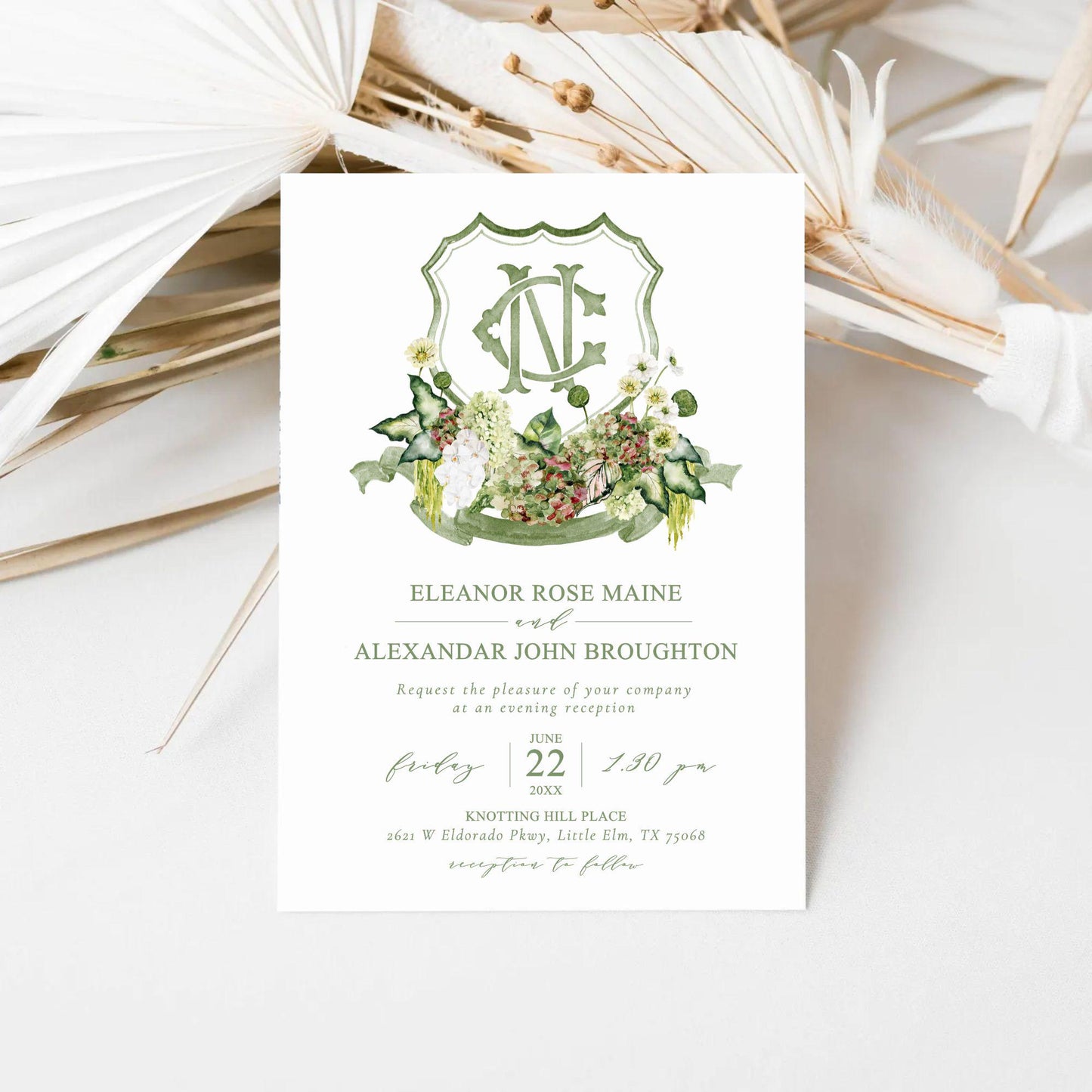 Green Hydrangea Flower Wedding Crest - Monogram Crest - Lush bright Greenery Floral Watercolor Wedding Crest - Australian Wedding Crest