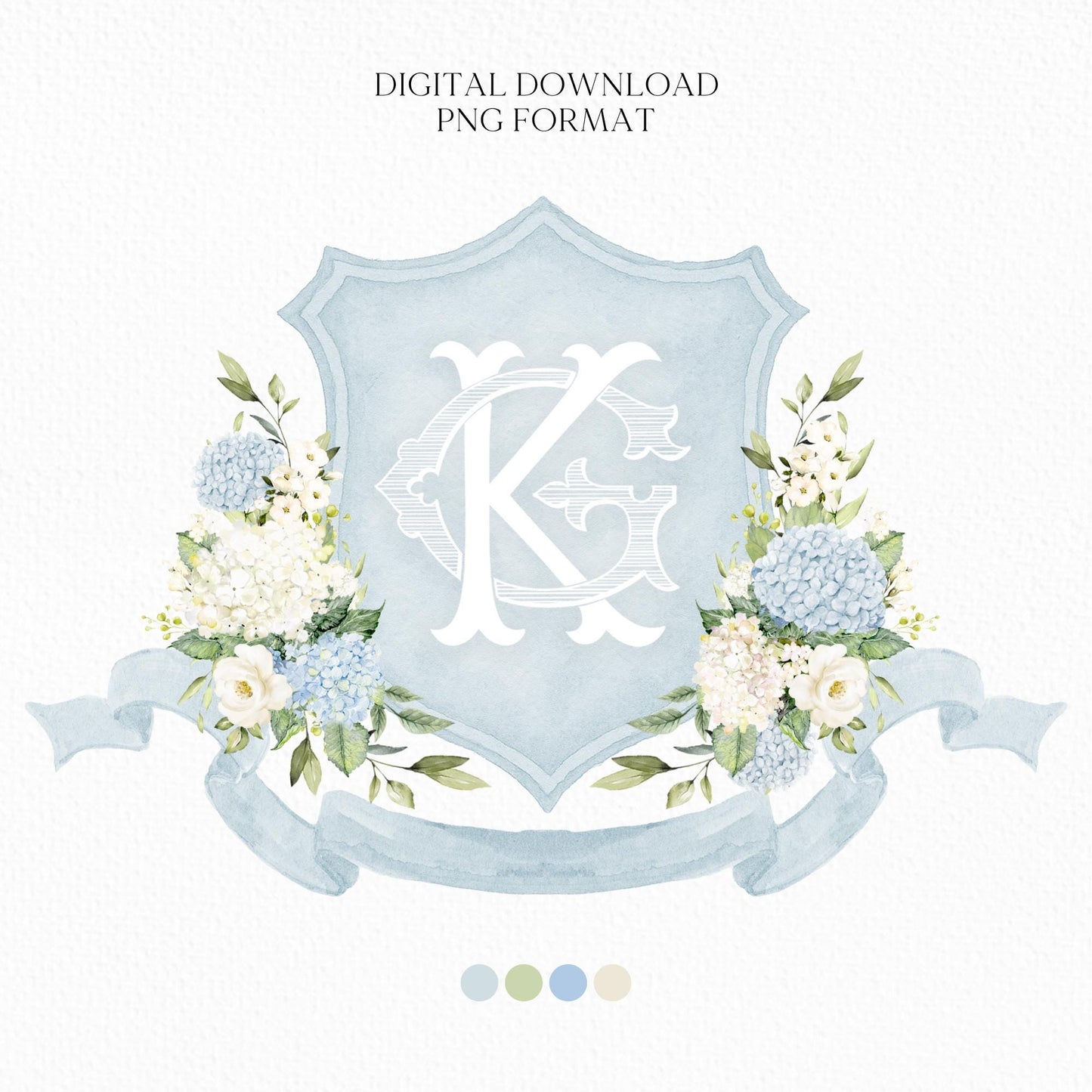 Hydrangea Flower Wedding Crest - Monogram Crest - Hydrangea Floral Luxury Watercolor Wedding Crest - Romantic Wedding Crest- Boho Hydrangea