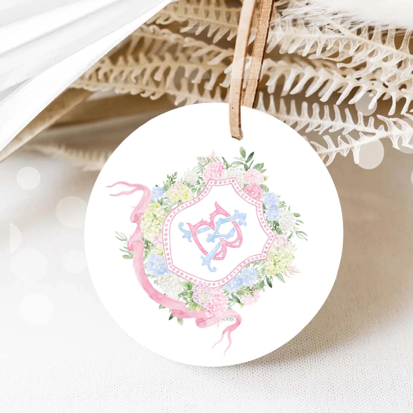 Blue White Pink Hydrangea Flower Wedding Crest - Monogram Crest - Pastel Color Hydrangea Floral Luxury Watercolor Wedding Crest