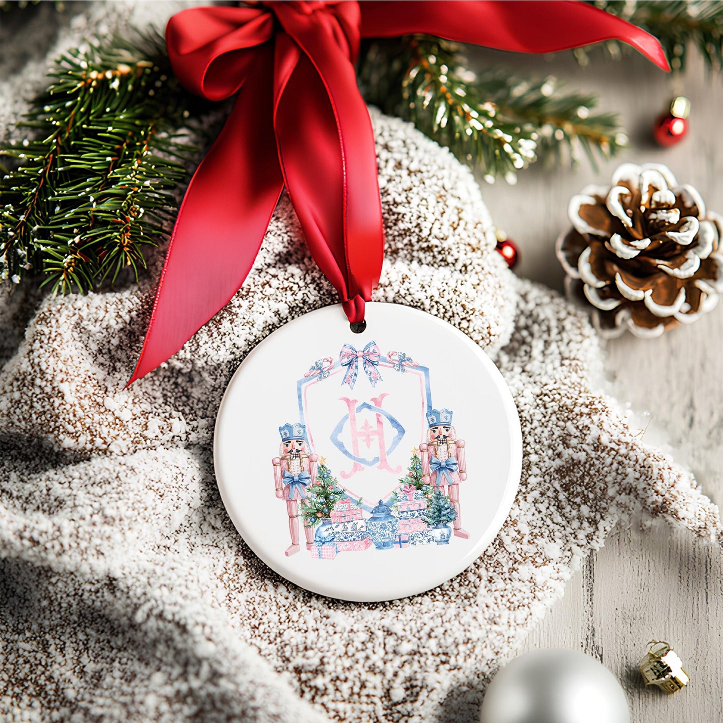 Nutcracker Blue Chinoiserie Christmas Crest - Monogram Crest - Christmas Watercolor Crest DIY - Luxury Watercolor Wedding Crest - Christmas