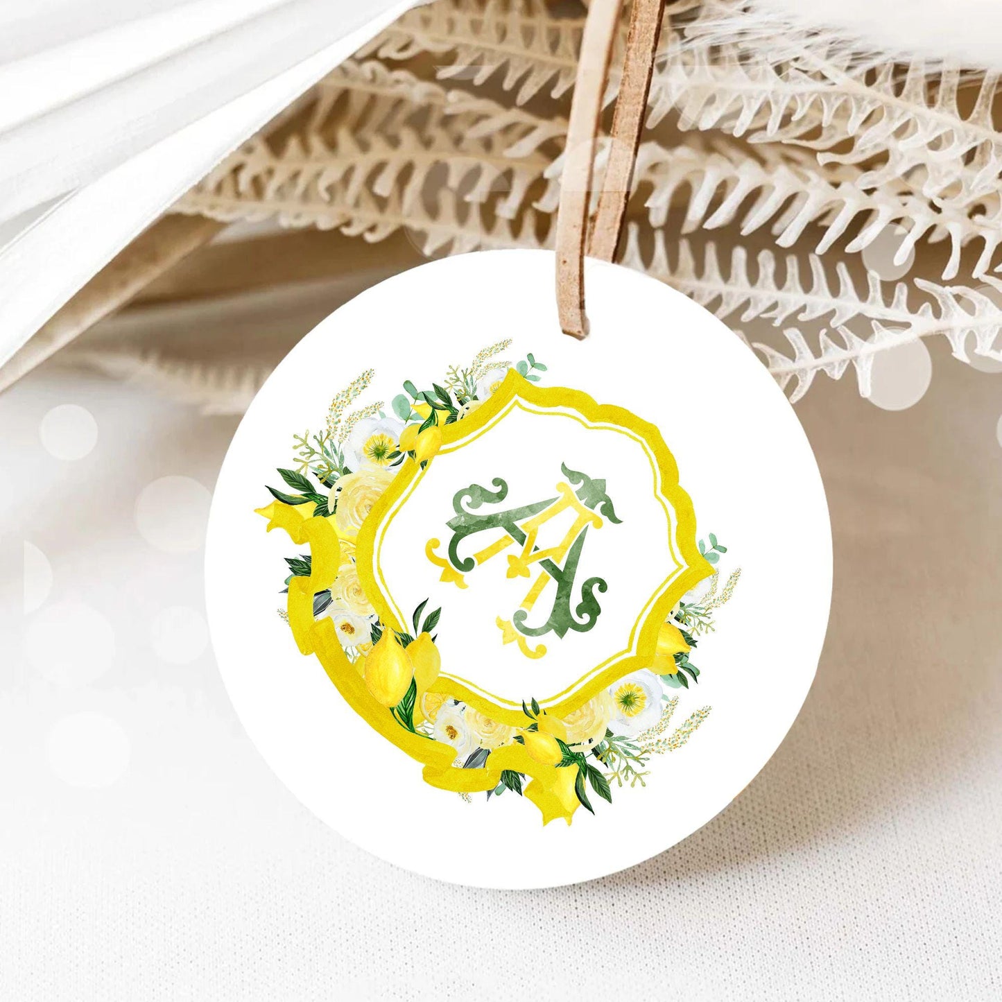 Yellow Floral Lemons Watercolor Wedding Crest - Monogram Crest - Floral Luxury Watercolor Wedding Crest - Romantic Wedding Crest