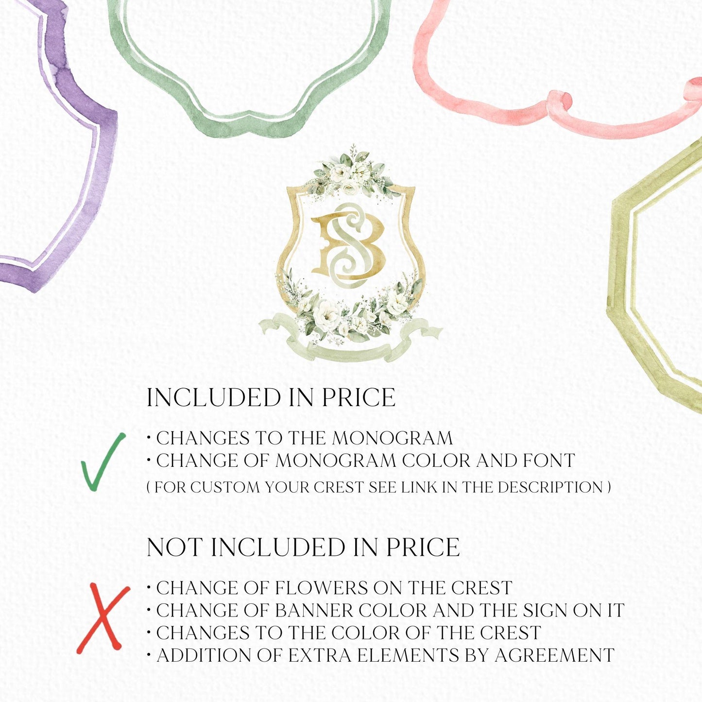 Crest Geometric White Flower Wedding Crest - Monogram Crest - Geometric Floral Luxury Watercolor Wedding Crest - Romantic Wedding Crest