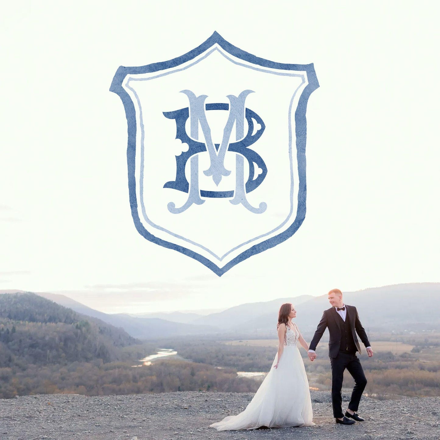 Modern Classic Wedding Crest - Monogram Crest - Luxury Watercolor Wedding Crest - Romantic Wedding Crest - Custom Monogram Initial Letters