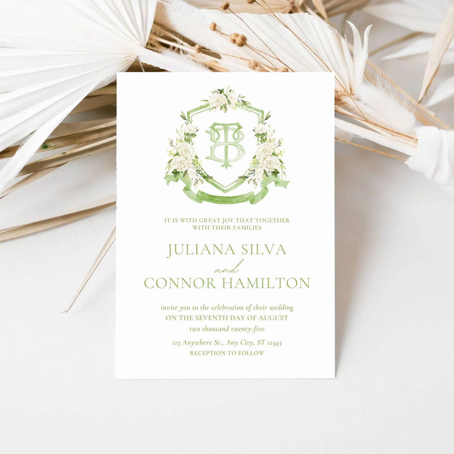 White Hydrangea Flower Wedding Crest - Monogram Crest - Hydrangea Floral Watercolor Wedding Crest - Romantic Wedding Crest - Boho Hydrangea