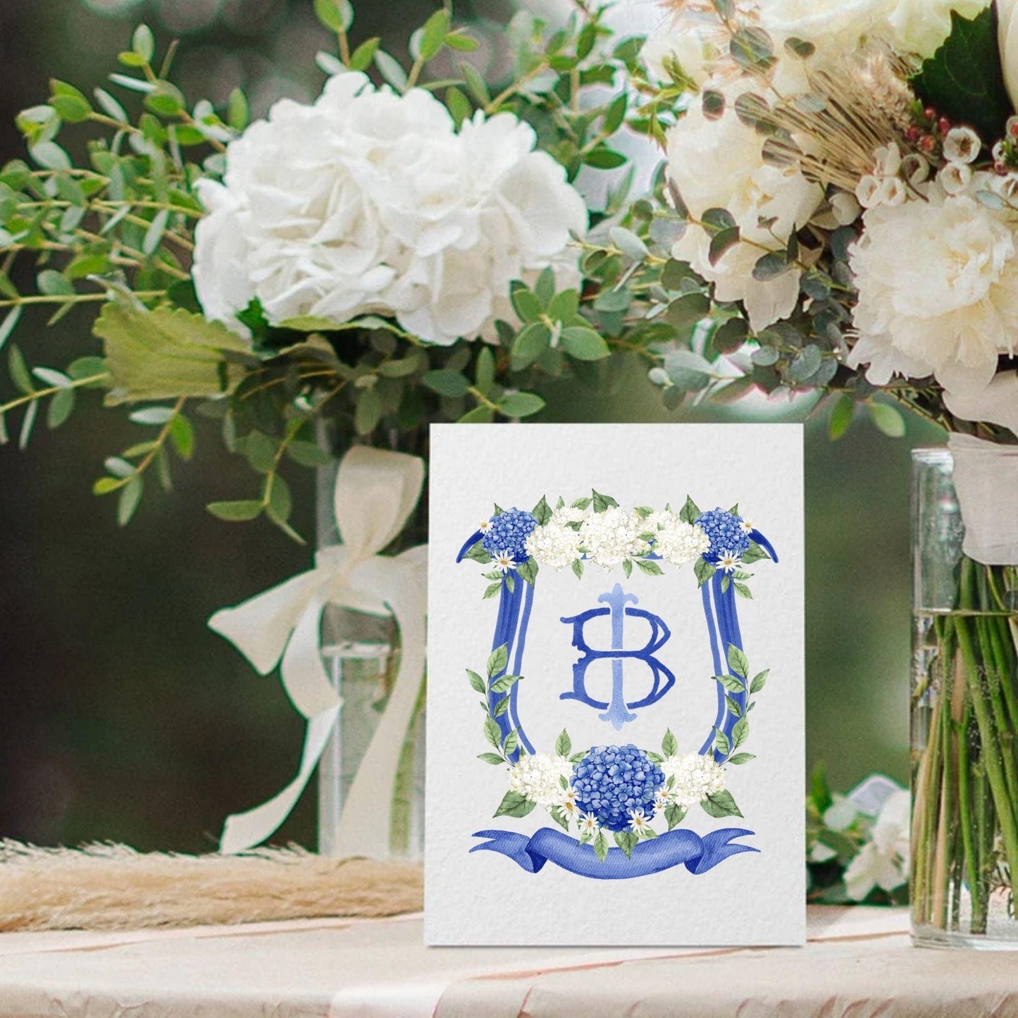 Hydrangea Flower Wedding Crest - Monogram Crest - Hydrangea Floral Luxury Watercolor Wedding Crest - Romantic Wedding Crest- Boho Hydrangea