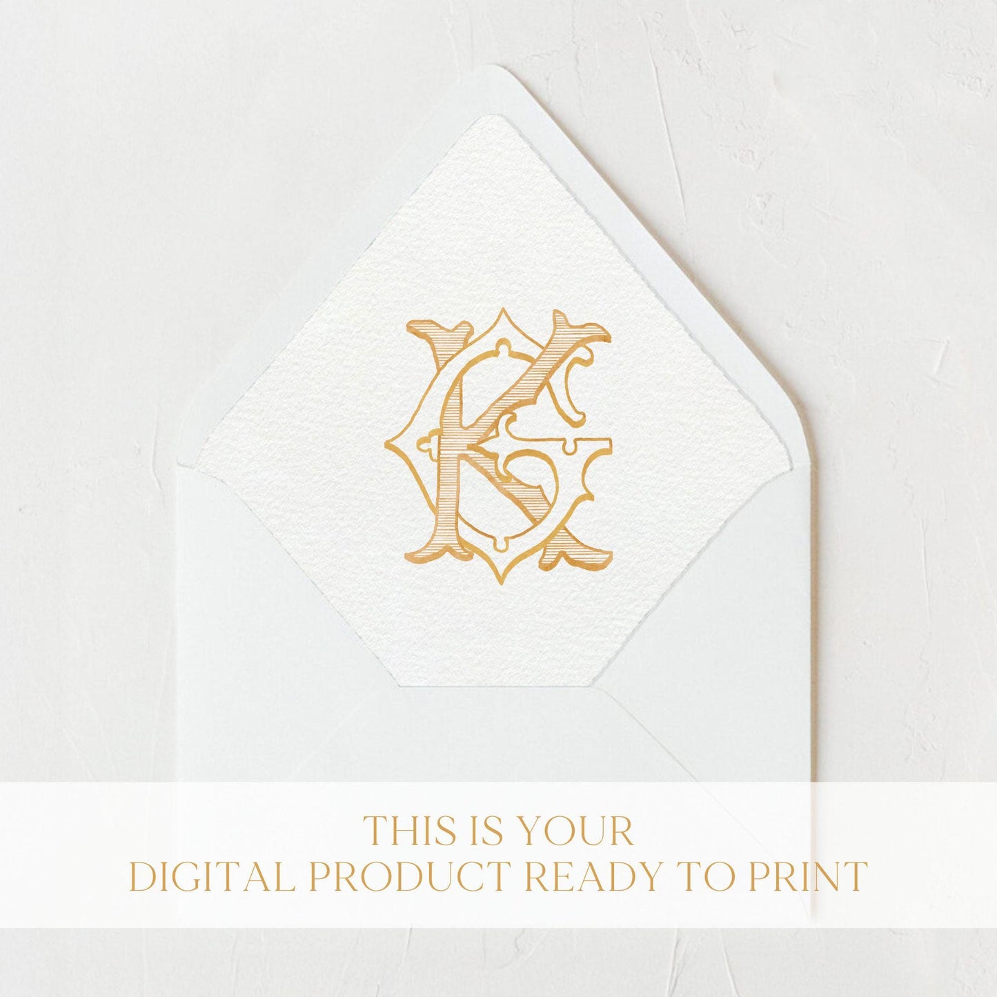 Watercolor Wedding Monogram KG – Classic Initial Crest (Digital Download)