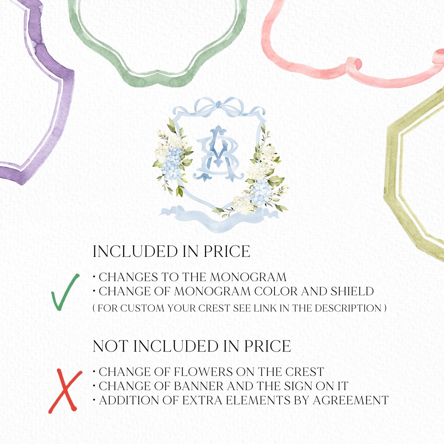 Hydrangea Flower Wedding Crest - Monogram Crest - Hydrangea Floral Luxury Watercolor Wedding Crest - Romantic Wedding Crest- Boho Hydrangea
