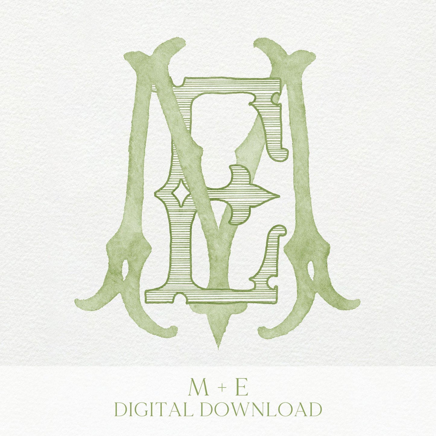 Watercolor Wedding Monogram – ME Initial Crest (Digital Download)