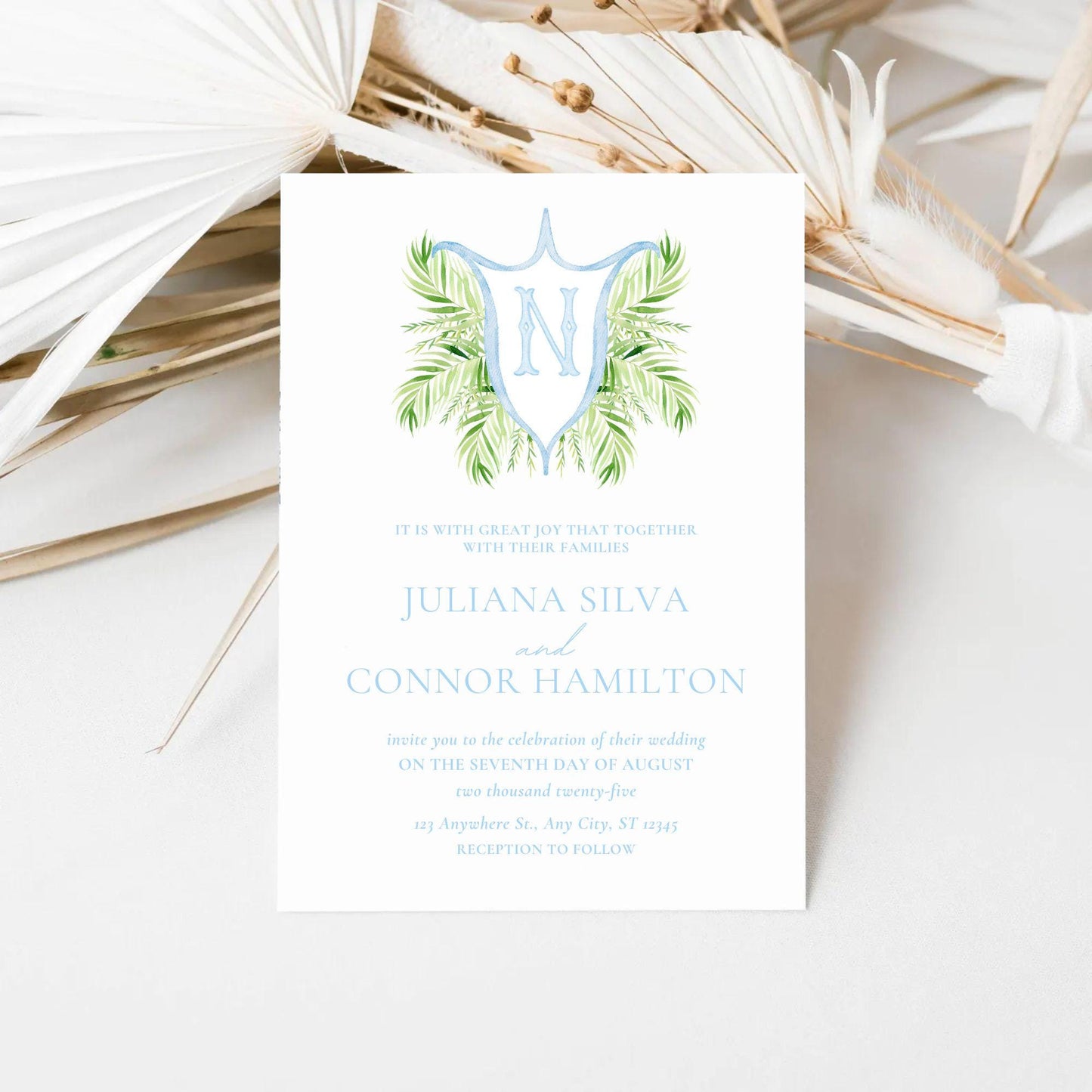 Palm Leaf Greenery Garden Watercolor Wedding Crest - Monogram Crest - Palm leaves Greenery Watercolor Wedding Crest - Romantic Wedding Crest