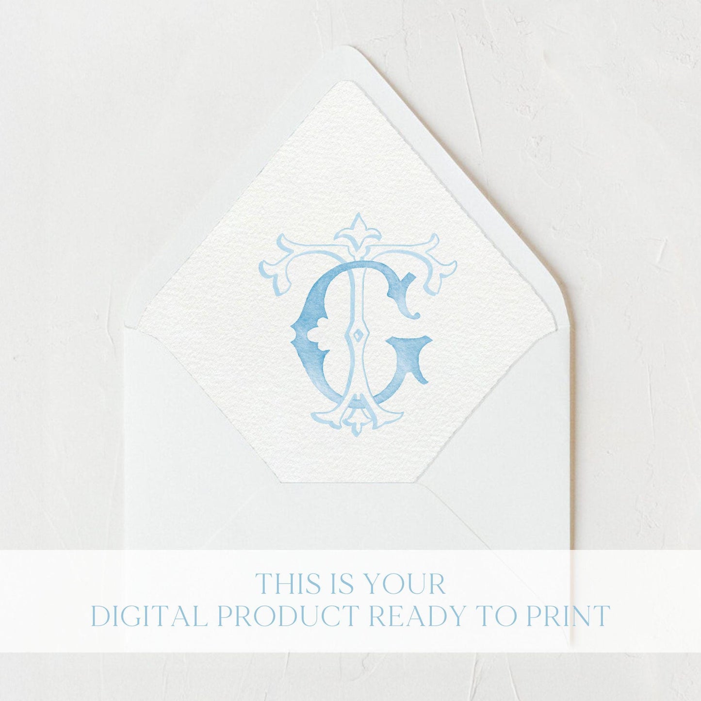 Watercolor Wedding Monogram TG/GT - Classic Initial Crest (Digital Download)