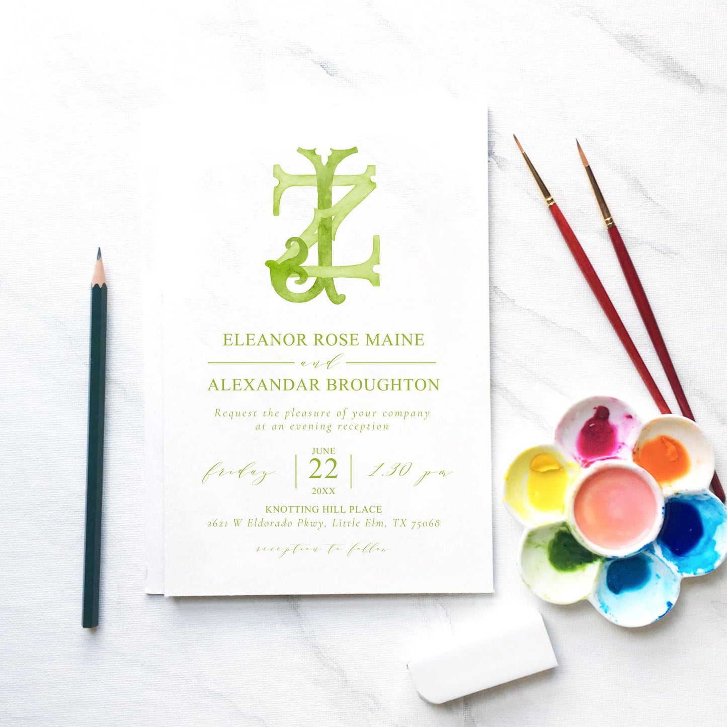 Watercolor Wedding Monogram ZJ - JZ (Digital Download)