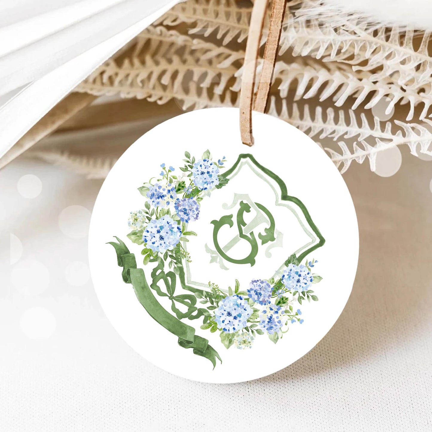 Hydrangea Blue Wedding Crest - Monogram Crest - Light Blue Hydrangea Floral Luxury Watercolor Wedding Crest - Romantic Wedding Crest