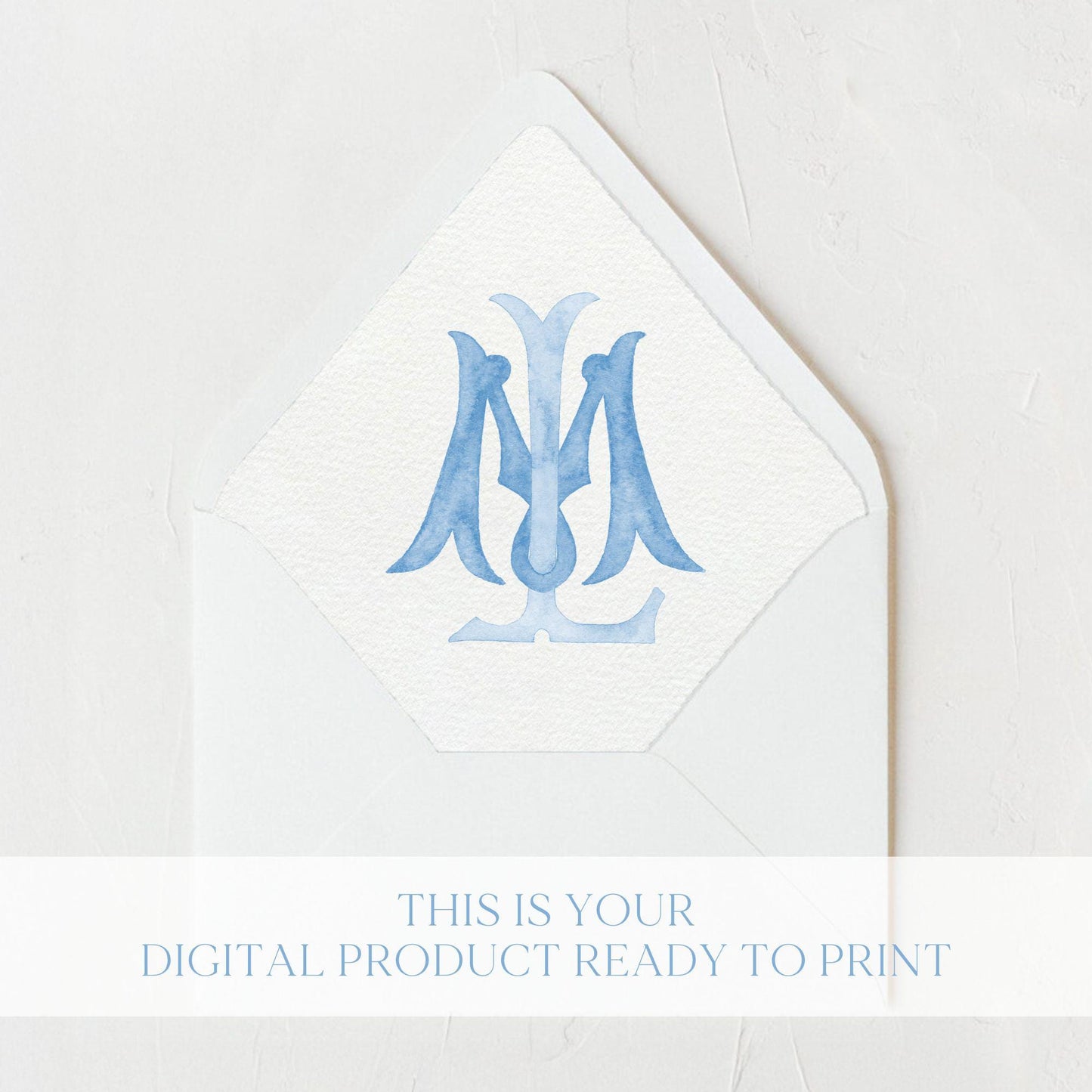 Watercolor Wedding Monogram LM - Classic Initial Crest (Digital Download)