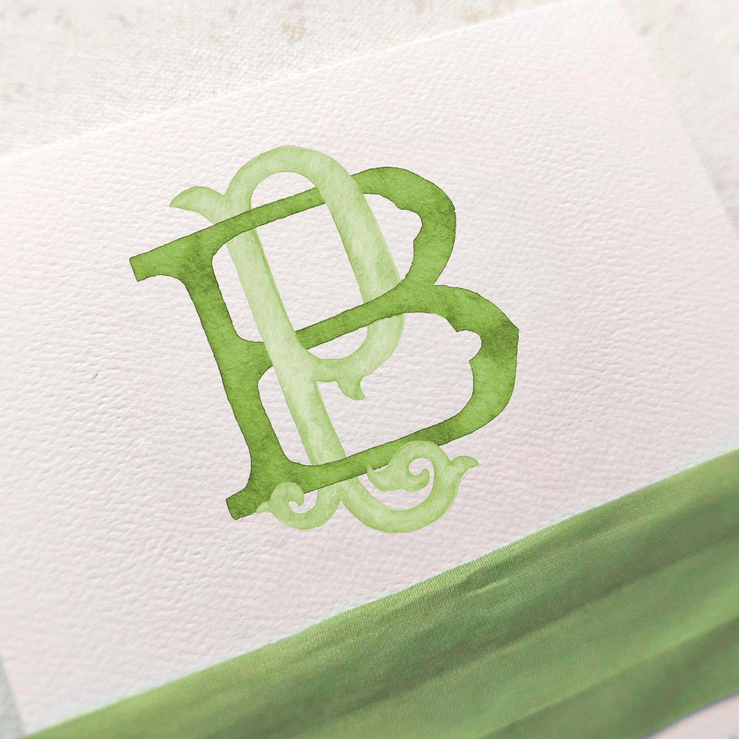 Watercolor Wedding Monogram - BP Classic Interlocking Design (Digital Download)