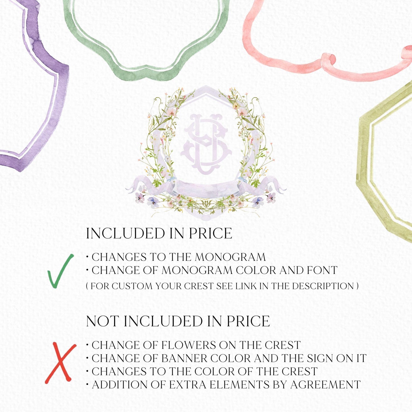 Isabella Wildflower Flower Wedding Crest - Monogram Crest - Wildflower Floral Luxury Watercolor Wedding Crest - Romantic Wedding Crest
