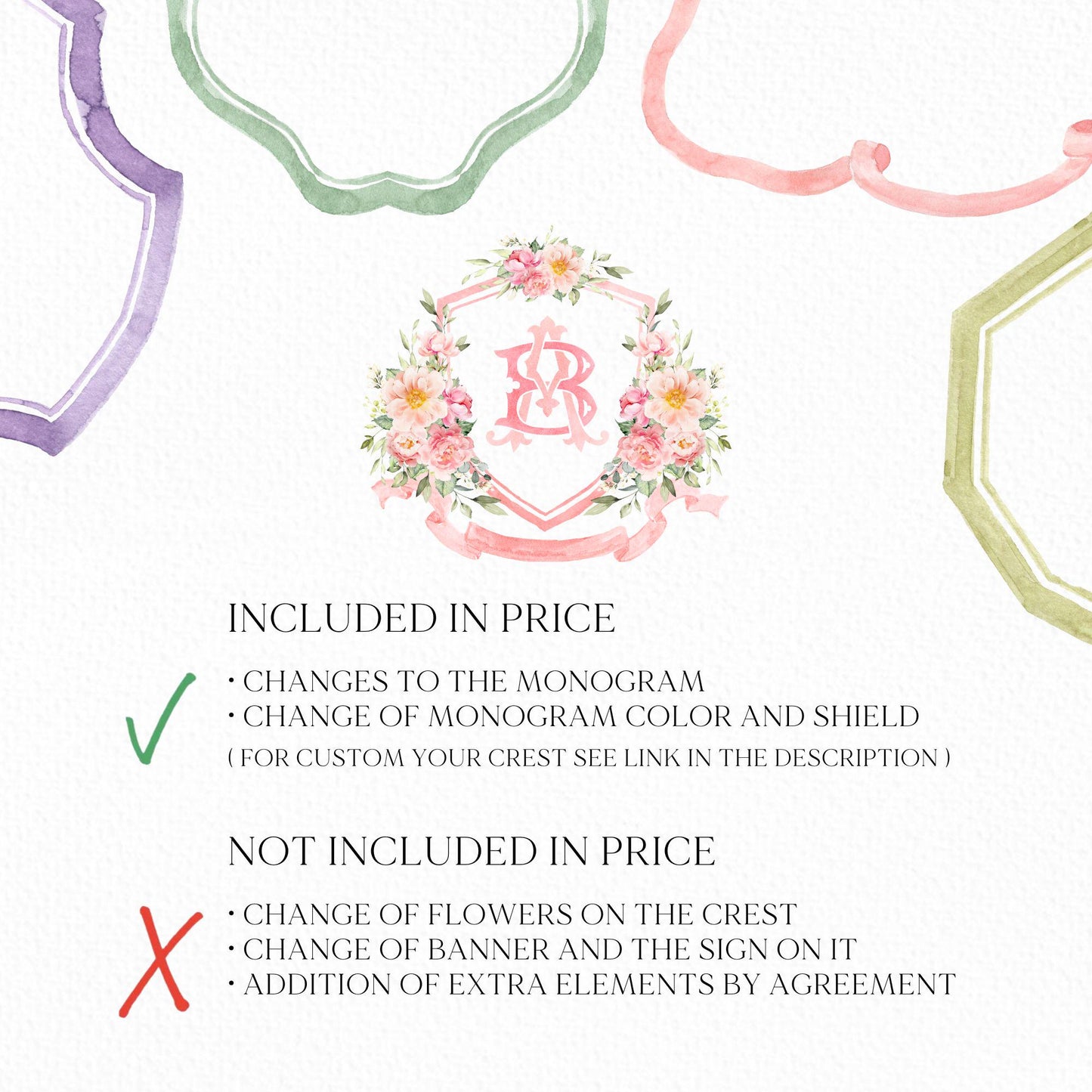 Peony Eucalyptus Watercolor Flower Wedding Crest - Monogram Crest - Floral Eucalyptus Watercolor Wedding Crest - Romantic Wedding Crest