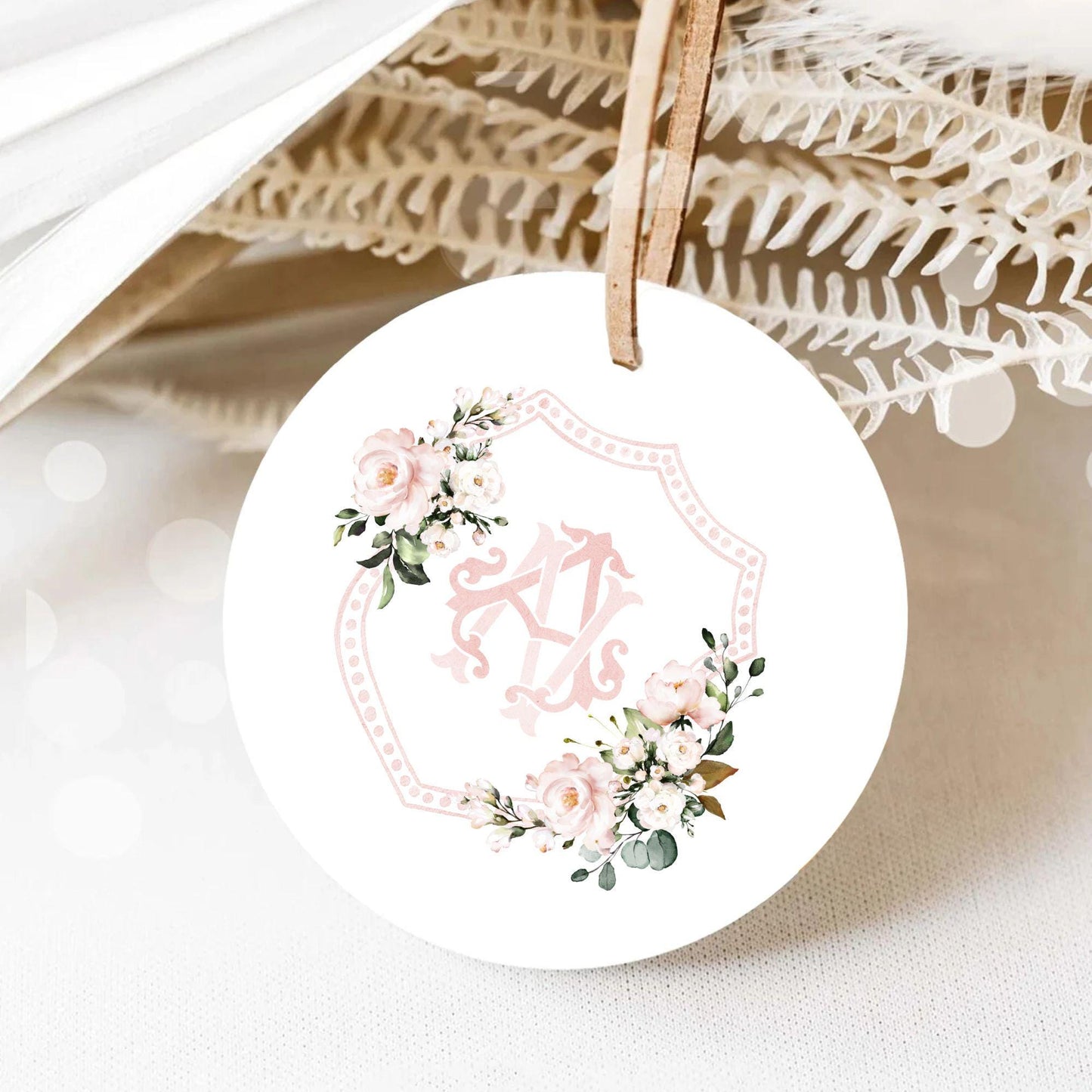 Roses Blush Pink Floral Rustic Flower Wedding Crest - Monogram Crest - Roses Pink Floral Watercolor Wedding Crest - Romantic Wedding Crest