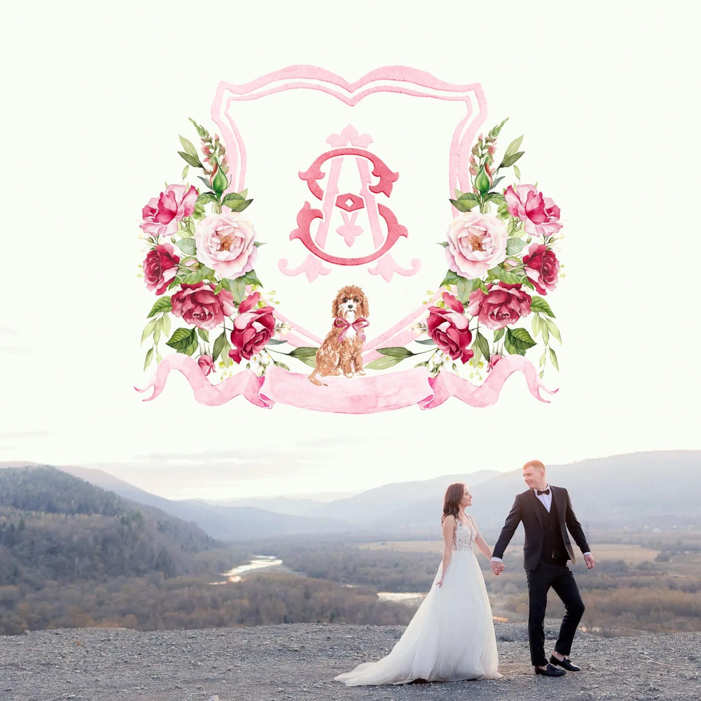Burgundy Rose Flower Wedding Crest - Monogram Crest - Burgundy Floral Watercolor Wedding Crest - Romantic Wedding Crest- Boho Burgundy