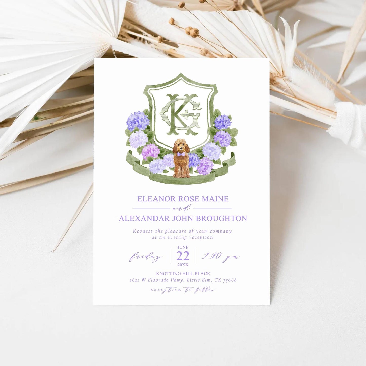 Blue, Pink & Purple Hydrangea Flower Wedding Crest - Monogram Crest - Hydrangea Floral Watercolor Wedding Crest - Romantic Wedding Crest
