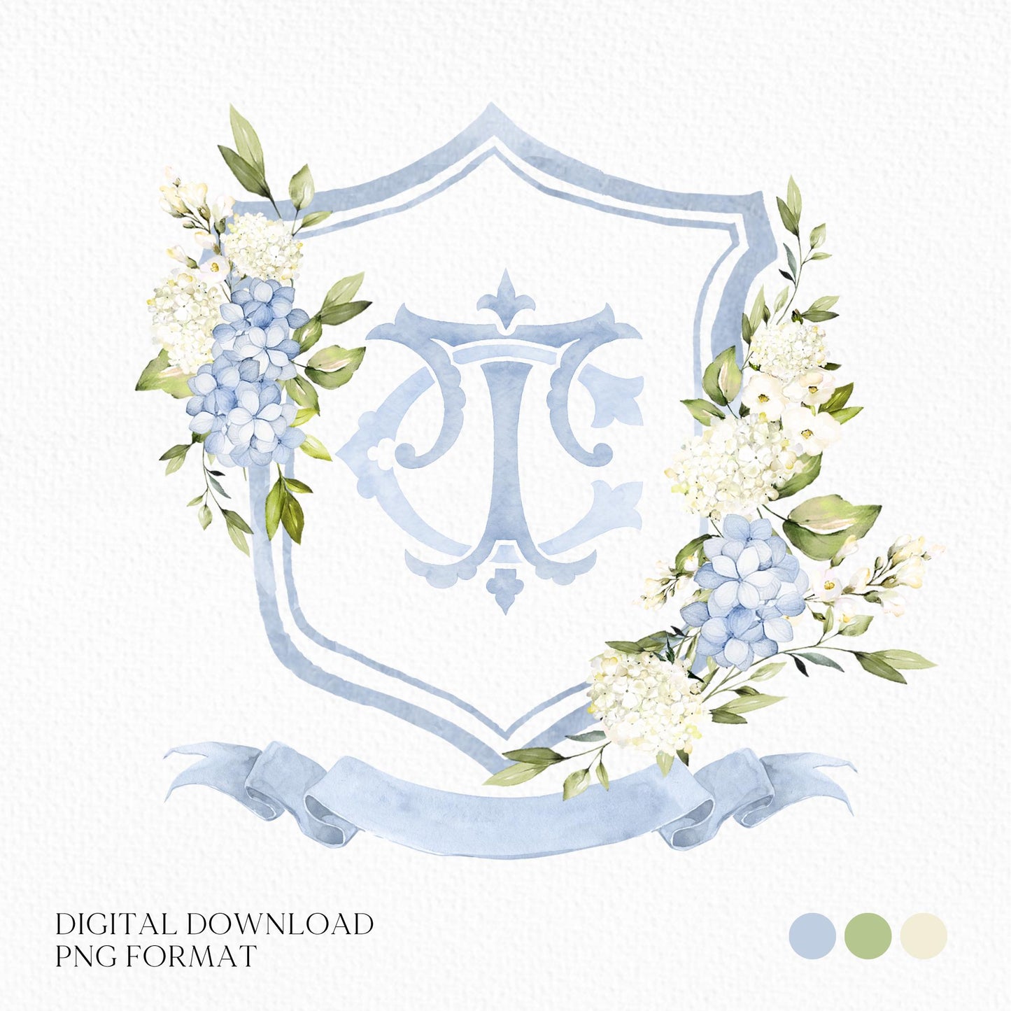 Hydrangea Flower Wedding Crest - Monogram Crest - Hydrangea Floral Luxury Watercolor Wedding Crest - Romantic Wedding Crest- Boho Hydrangea