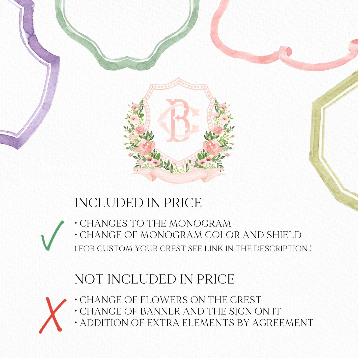 Watercolor Blush Pink Flower Wedding Crest - Monogram Crest - Floral Luxury Watercolor Wedding Crest - Romantic Wedding Crest