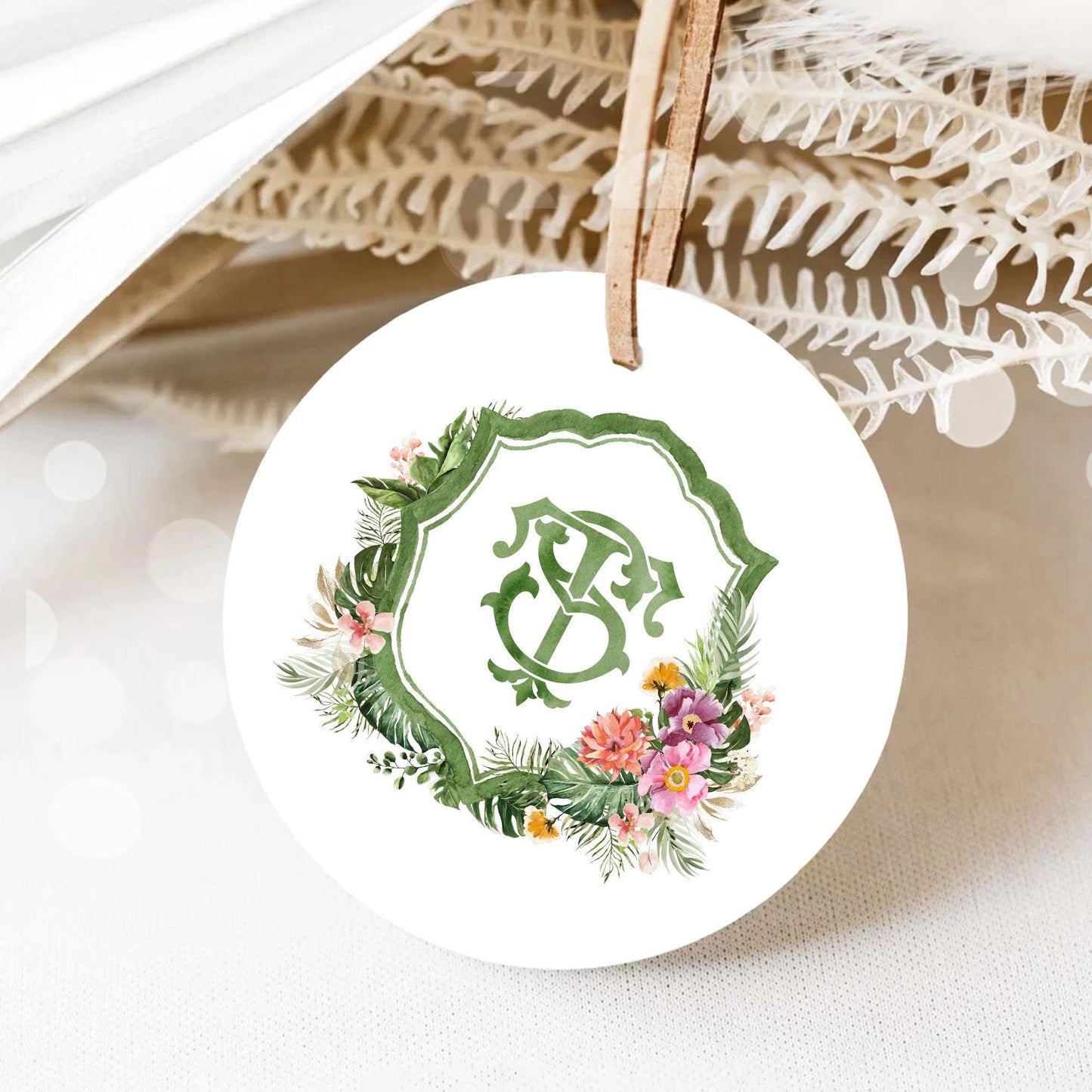 Tropical Watercolor Flowers Wedding Crest - Monogram Crest - Greenery Floral Blue Watercolor Wedding Crest - Romantic Wedding Crest