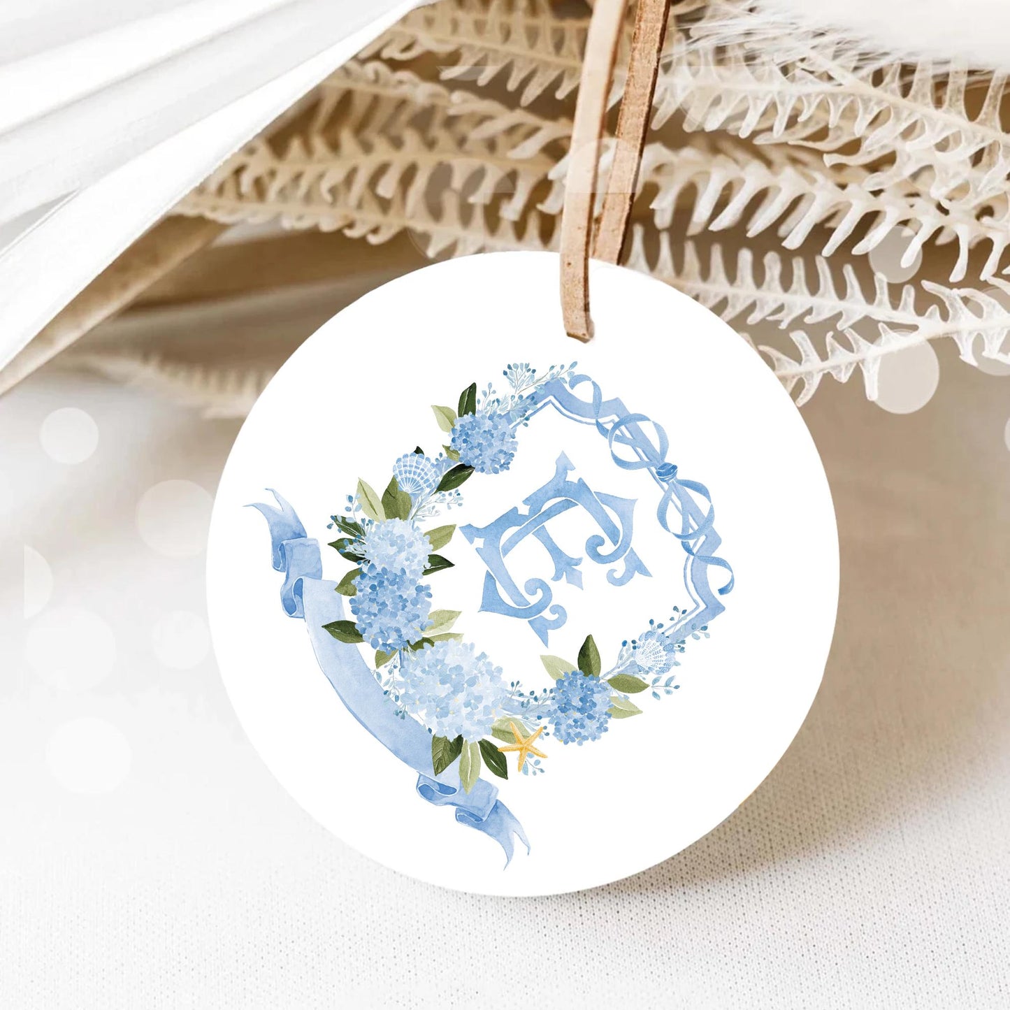 Watercolor Blue Hydrangea Flower Wedding Crest - Monogram Crest - Hydrangea Floral Luxury Watercolor Wedding Crest - Romantic Wedding Crest