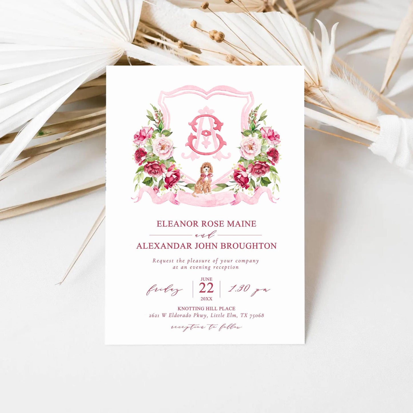 Burgundy Rose Flower Wedding Crest - Monogram Crest - Burgundy Floral Watercolor Wedding Crest - Romantic Wedding Crest- Boho Burgundy