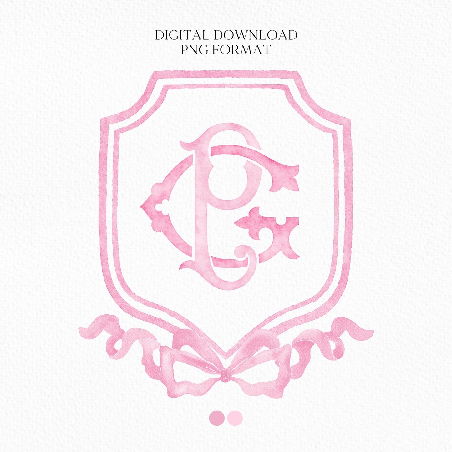 Pink Coquette Ribbon Bow Crest Wedding Crest - Monogram Crest - Pink Ribbon Bow Watercolor Wedding Crest Romantic Wedding Crest