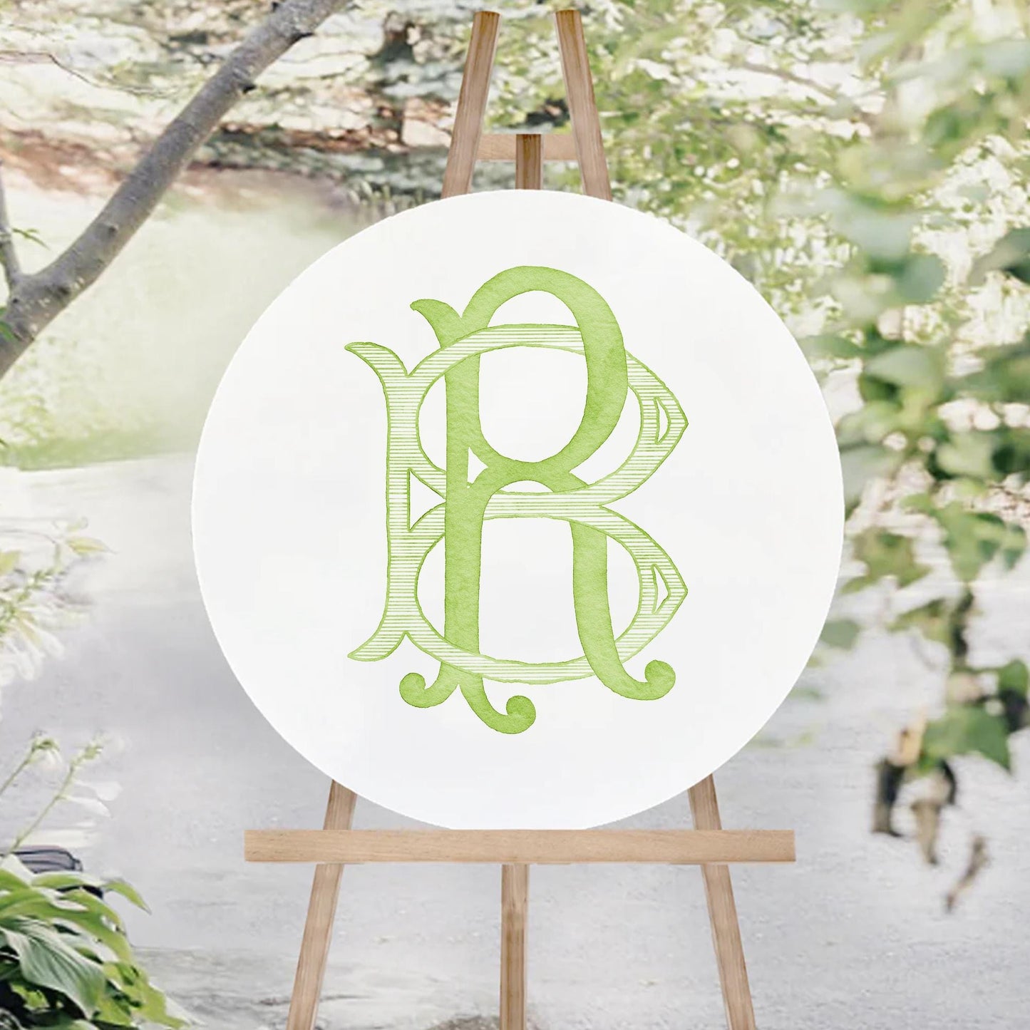 Watercolor Wedding Monogram RB – Classic Initial Crest (Digital Download)