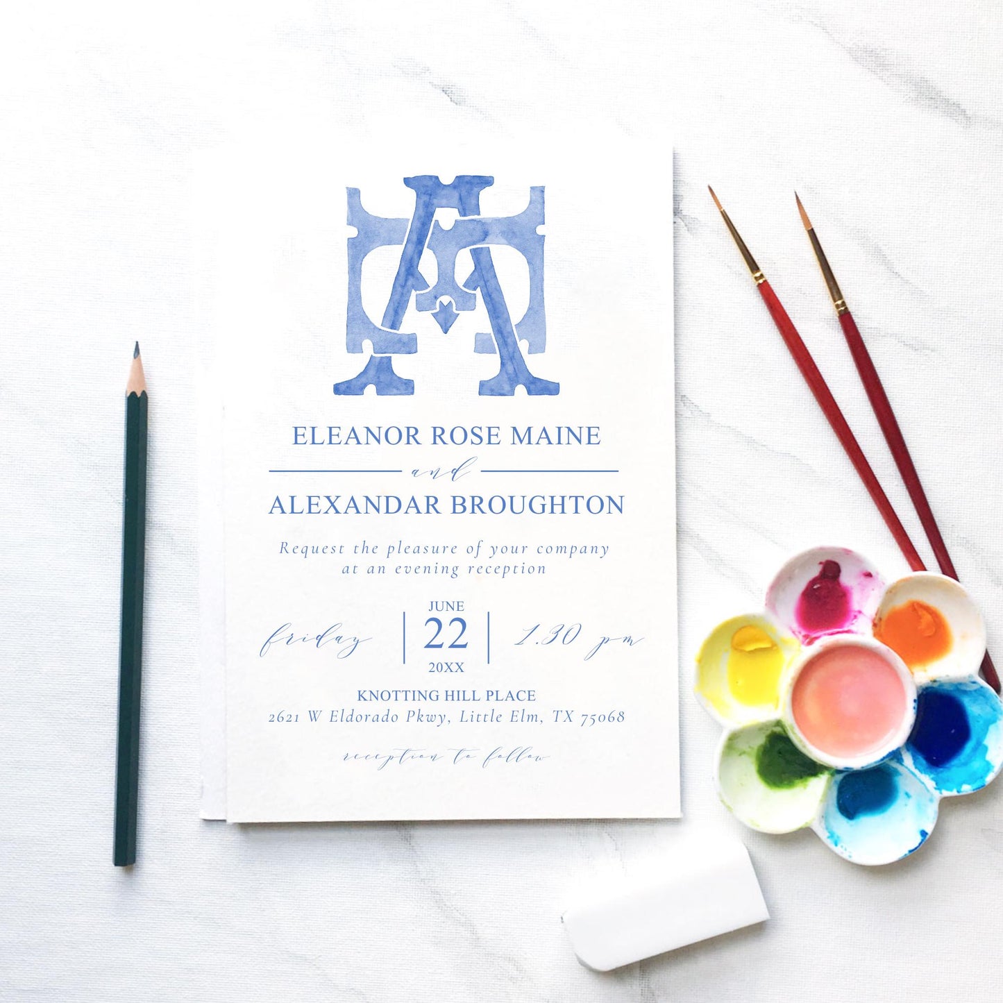 Watercolor Wedding Monogram AE  - EA Classic Monogram - Digital Download - 2 Letter Monogrammed - Custom Watercolor Wedding Crest